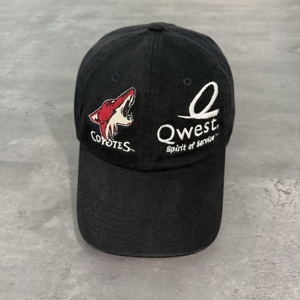 Vintage Arizona Coyotes Hat Black White Qwest Lumen Promo Hockey NHL Dad‎ Cap